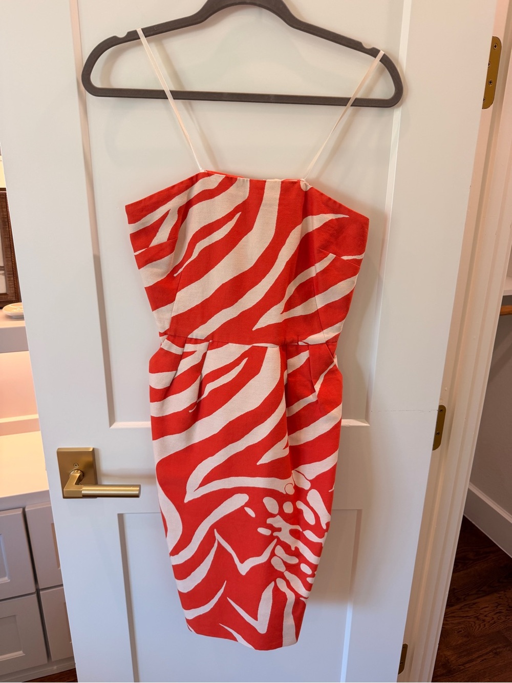 kate spade Orange and White Strapless Zebra-Print Sheath Dress